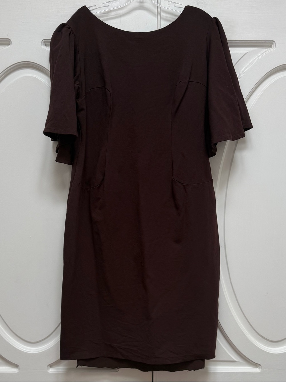 Vixen by Micheline Pitt Chocolate Brown Flutter Sleeve Shift Dress
